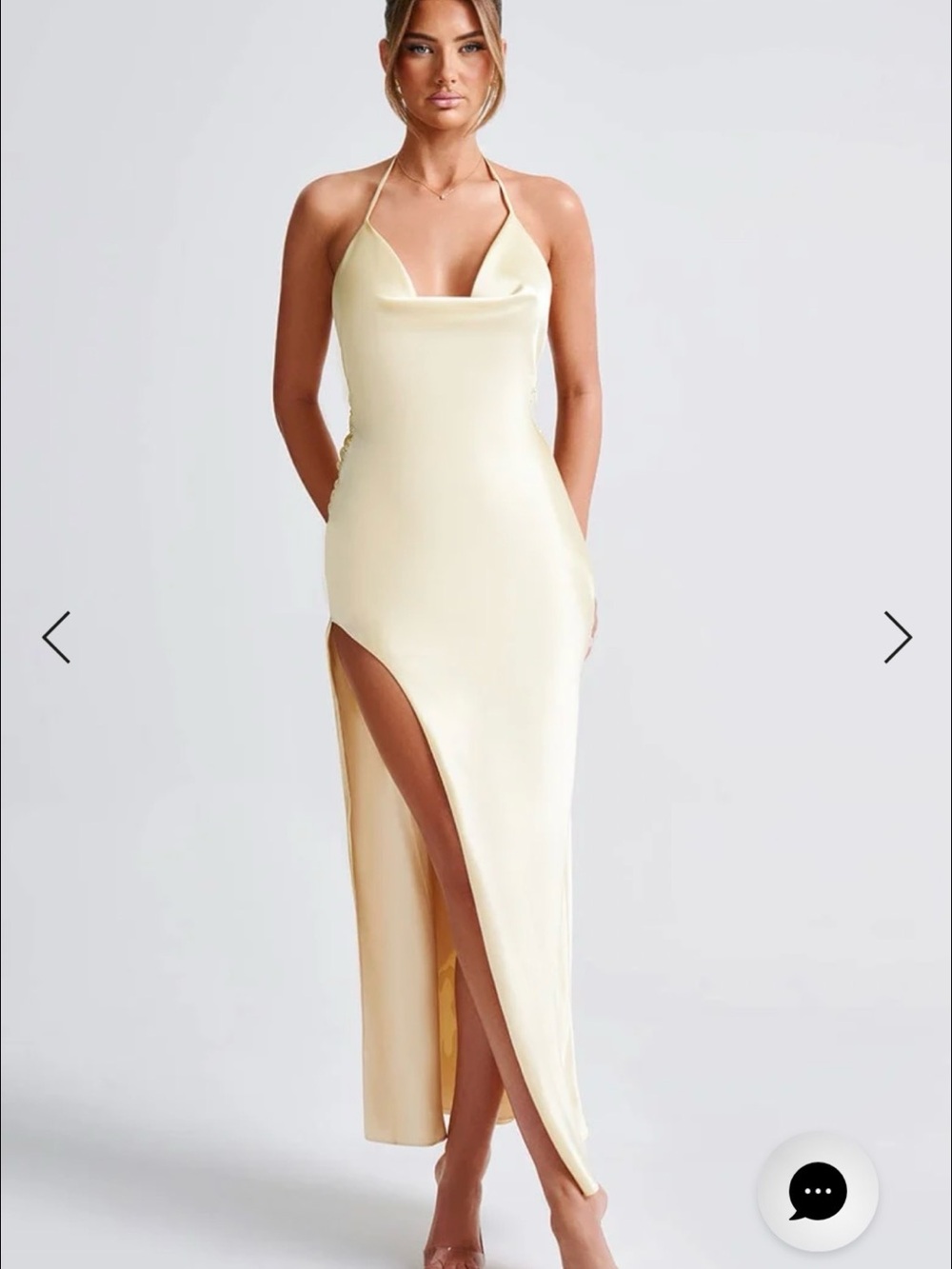 Babyboo Satin Halter Maxi Dress - Light Yellow
